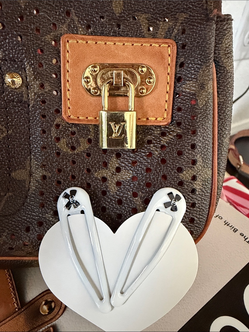 Chanel Bow logo white hair clips